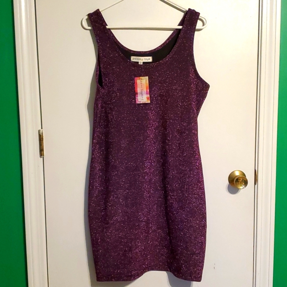 New Paisley Raye women's XL purple matalic Sparkly fitted mid dress